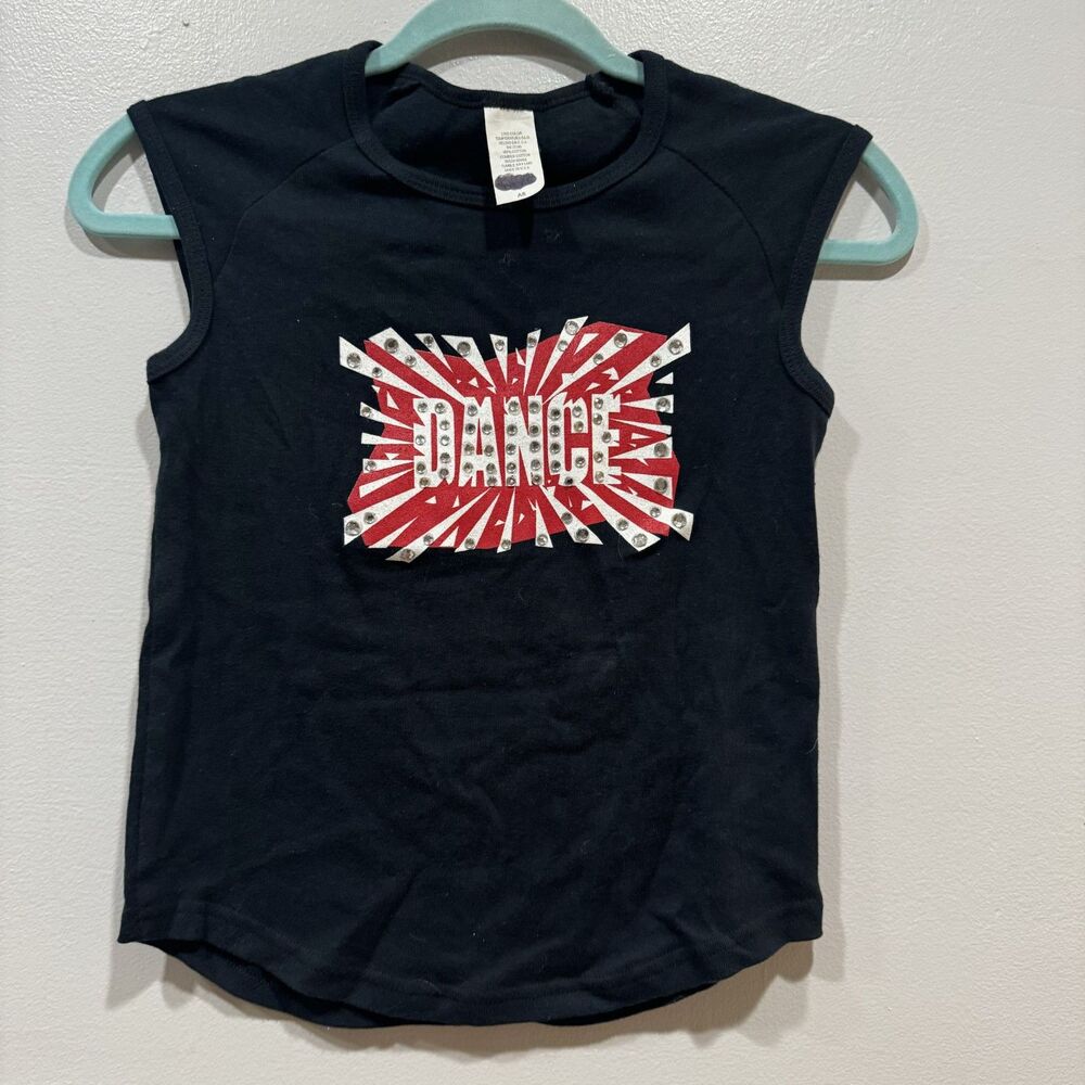 Rhinestone Dance Tank Top Black Cotton Sleeveless Team Studio Womens Adult Small